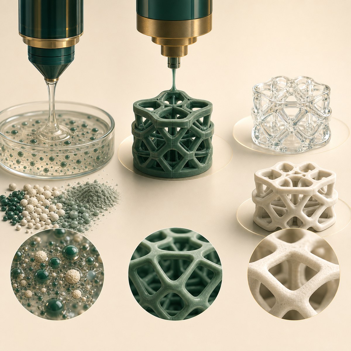 Original schematic of precursor formulation, three-dimensional printing, and inorganic material conversion